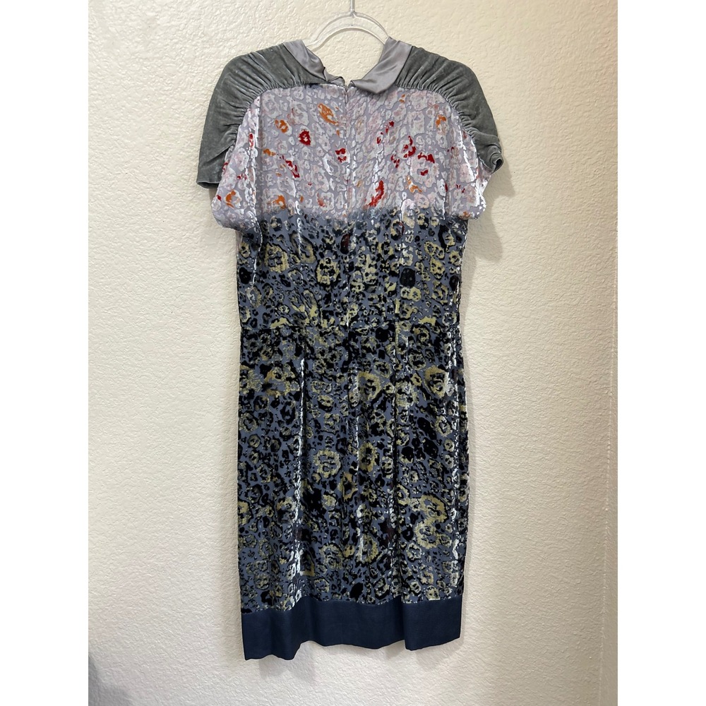 Etro Italy Silk Blend Burnout Velvet Animal Print Sheath Dress Gray Size 46 - Picture 6 of 8